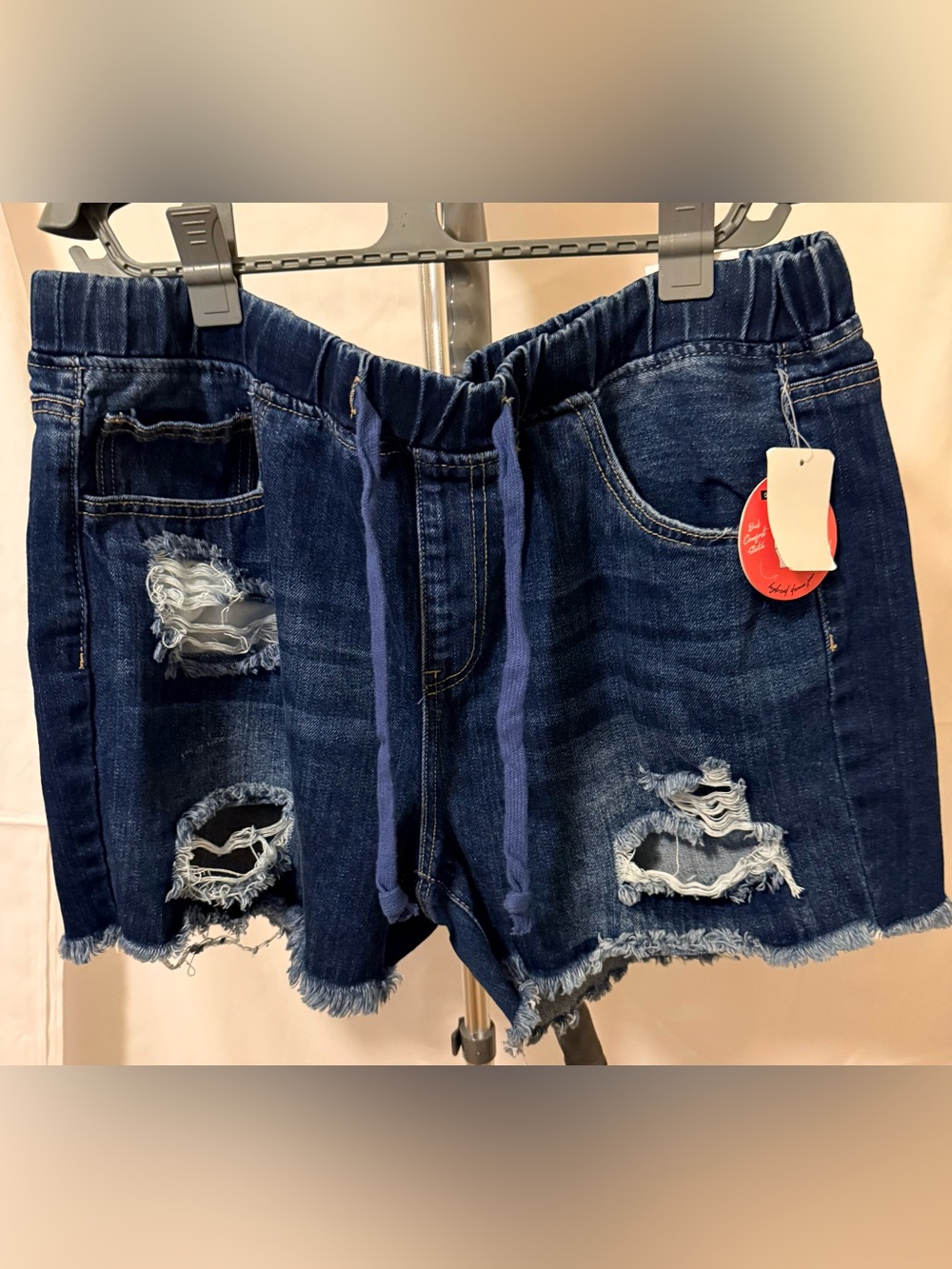 YMI MWT Women's Size CL Dark Blue Distressed Denim Drawstring Shorts